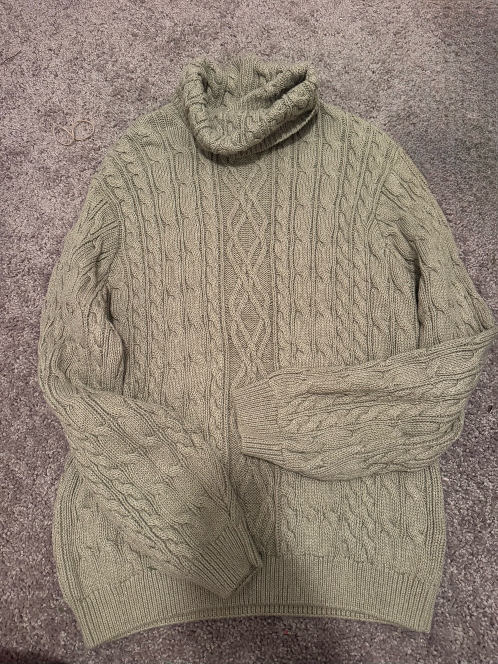 Vintage Cotton Cable-Knit Turtleneck Sweater - Sage Green